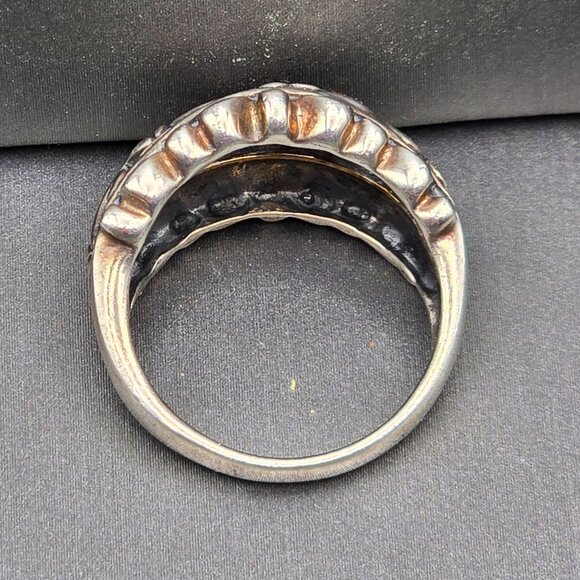 VTG Sterling Silver Floral Dome Ring Size 7.5 Ornate Scrollwork Ribbed Edge 6g - Picture 4 of 8